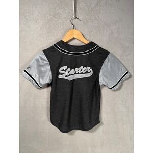 Starter Kids Baseball Jersey Gray Silver Mesh Sleeve Button Front Size 6/7